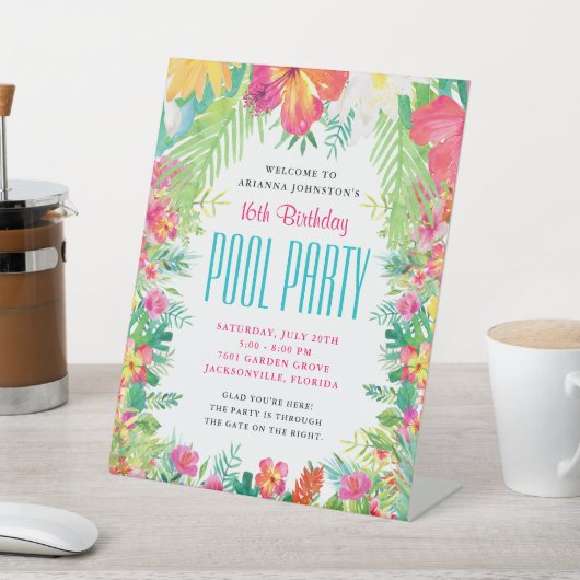 Welkom Tropische zomervakantie Luau Pool Reclamebord Met Voetstuk (Insitu)