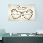 Welkom Trouw Bloemig Gouden Sierlijke Hart Frames Spandoek (Beurs)