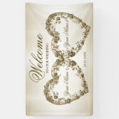 Welkom Trouw Bloemig Gouden Sierlijke Hart Frames Spandoek (Verticaal)