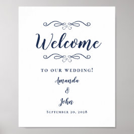 Welkom Trouw Elegante Moderne Calligrafie Blauw Poster