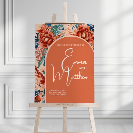 Welkom Trouwbord | Boho Terracotta Floral Acryl Bord