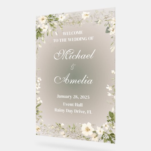 Welkom Trouwbord boho wit groen olijfbloemig Acryl Bord (Hoek)