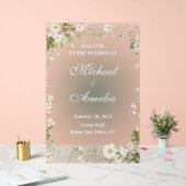 Welkom Trouwbord boho wit groen olijfbloemig Acryl Bord (Huwelijk)