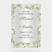 Welkom Trouwbord boho wit olijfgroen bloemen Acryl Bord (Voorkant)