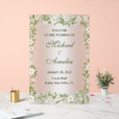 Welkom Trouwbord boho wit olijfgroen bloemen Acryl Bord (Huwelijk)