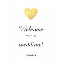 Welkom trouwbord, faux Gold hart, initialen