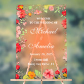 Welkom Trouwbord rood geel sinaasappel roze bloeme Acryl Bord (Neutraal)