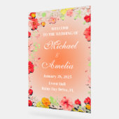 Welkom Trouwbord rood geel sinaasappel roze bloeme Acryl Bord (Hoek)