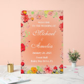 Welkom Trouwbord rood geel sinaasappel roze bloeme Acryl Bord (Huwelijk)