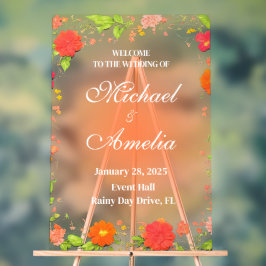 Welkom Trouwbord rood groen sinaasappel bloemenboh Acryl Bord