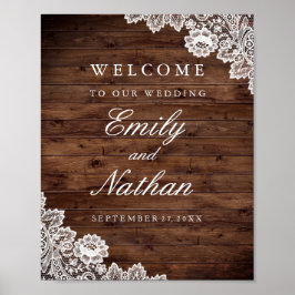 Welkom Trouwbord Rustiek Hout Vintage Kant Poster