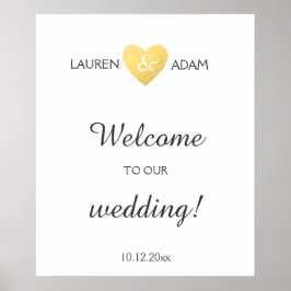 Welkom trouwbord voor gouden hart, aangepaste name poster