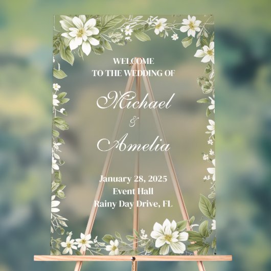 Welkom Trouwbord wit olijfgroen boho bloemen Acryl Bord (Neutraal)