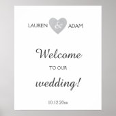 Welkom trouwbord zilveren glitter-hart, aangepast poster (Voorkant)