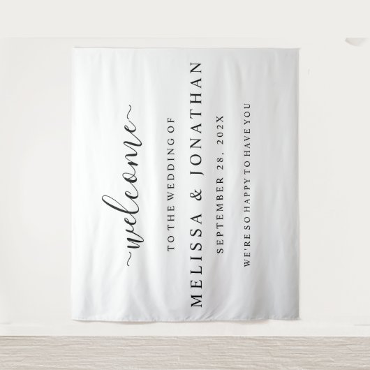 Welkom Trouwbord Zwart Goud Tapijt Wandkleed (Voorkant)