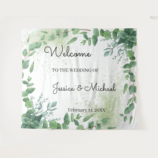 Welkom Trouwdag Eucalyptus Wandtapijt Wandkleed (Voorkant (horizontaal))