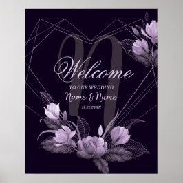 Welkom Trouwfeest Paarse Bloemen Violet Lijst Poster