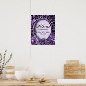 Welkom Trouwfeest Paarse Bloemenframe Elegant Poster (Keuken)