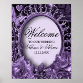 Welkom Trouwfeest Paarse Bloemenframe Elegant Poster (Voorkant)