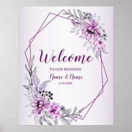 Welkom Trouwfeest Roze Bloemen Violet Paars Poster