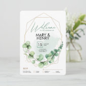 Welkom trouwpartij groene eucalyptus rsv kaart (Staand voorkant)