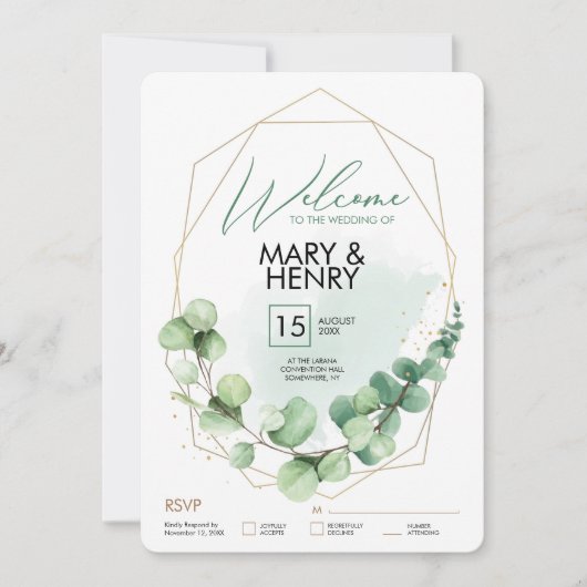 Welkom trouwpartij groene eucalyptus rsv kaart (Voorkant)