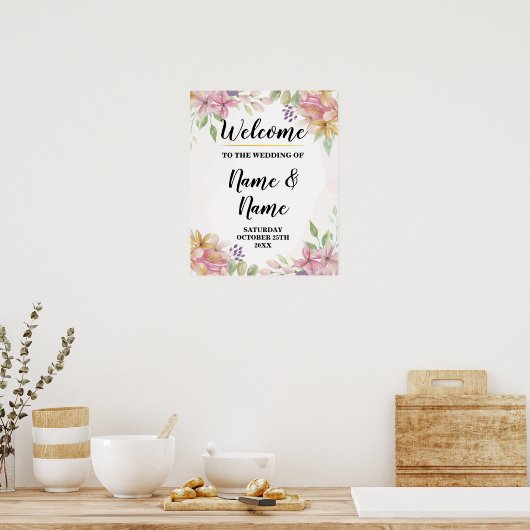 Welkom Trouwposter Watercolor Bloemenposter Poster (Keuken)