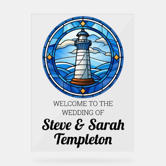 Welkom Trouwreceptie Teken Vuurtoren Nautisch Acryl Bord (Voorkant)