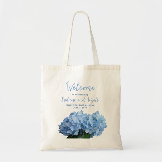 Welkom Trouwtassen Lichtblauwe Hortensia's Tote Bag (Voorkant)