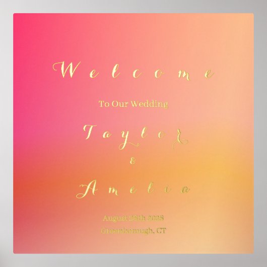 Welkom Trouwteken Zonsondergang Ombre Echte Gouden Folie Afdrukken (Voorkant)