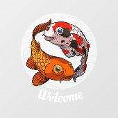 Welkom Twee Vriendelijke Koi Karper Vis Cartoon Raamsticker (Vel)