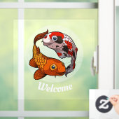 Welkom Twee Vriendelijke Koi Karper Vis Cartoon Raamsticker (Huis)
