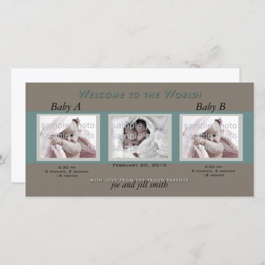 Welkom tweeling aankondiging (Voorkant / Achterkant)