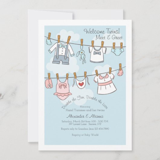 Welkom tweeling ontmoeten en begroeten uitnodiging (Voorkant)
