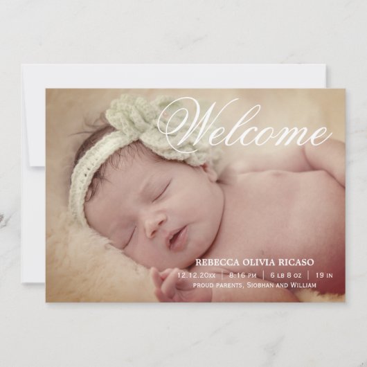 Welkom Typografie Scroll New Baby Personalized Aankondiging (Voorkant)