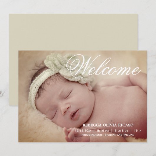 Welkom Typografie Scroll New Baby Personalized Aankondiging (Voorkant / Achterkant)