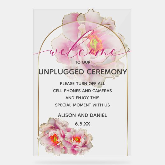 Welkom Unplugged Scarlet Peony Floral Acryl Bord (Voorkant)
