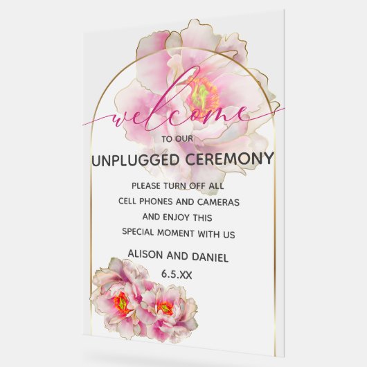 Welkom Unplugged Scarlet Peony Floral Acryl Bord (Hoek)