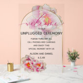 Welkom Unplugged Scarlet Peony Floral Acryl Bord (Huwelijk)