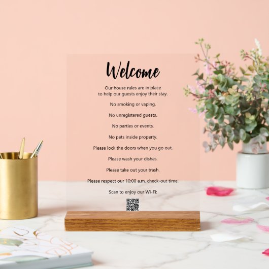 Welkom Vakantiehuis Regels Wi-Fi QR Code Acryl Bord (Huwelijk)