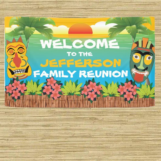 Welkom van Tiki Beach Sunset Family Reunion Spandoek
