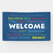 Welkom veel talen kleurrijke typografie blauw spandoek (Horizontaal)