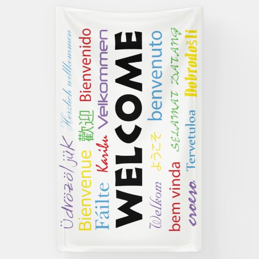 Welkom veel talen kleurrijke typografie wit spandoek (Verticaal)