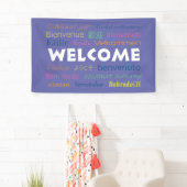 Welkom veel talen Typografie Periwinkle Blue Spandoek (Insitu)