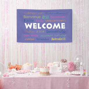 Welkom veel talen Typografie Periwinkle Blue Spandoek