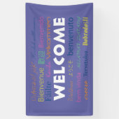 Welkom veel talen Typografie Periwinkle Blue Spandoek (Verticaal)