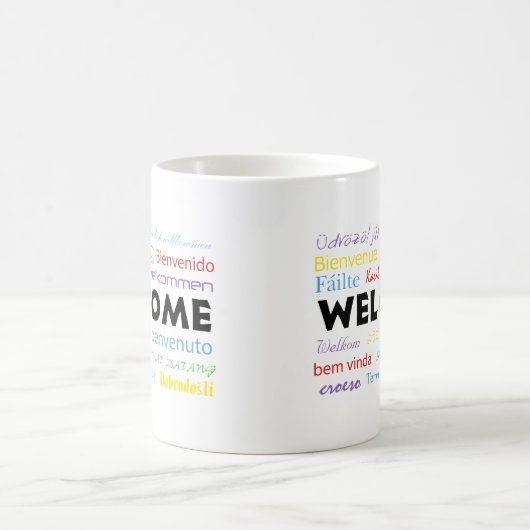 Welkom veel talen wit kleurrijk koffiemok (Center)