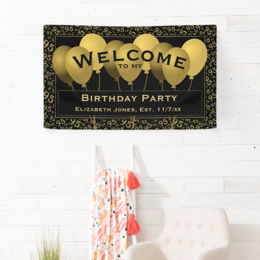 Welkom Verjaardag Leeftijd 95 Nummer Patroon Zwart Spandoek (Insitu)