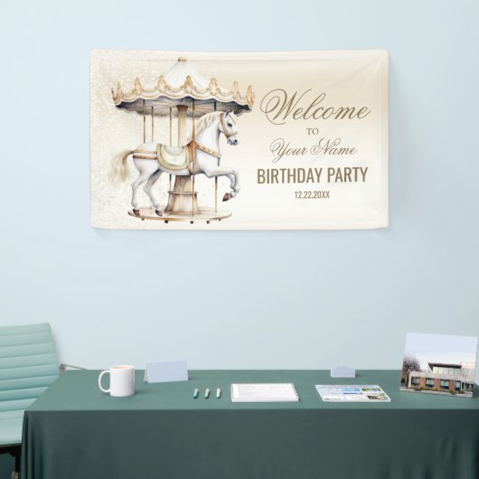 Welkom Verjaardagsfeestje Merry Go Round Circus Spandoek (Beurs)