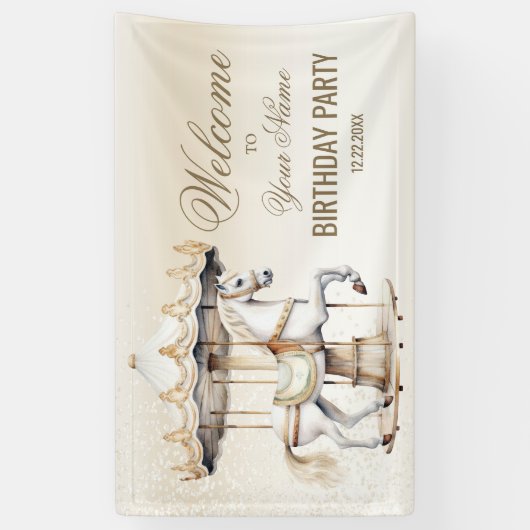 Welkom Verjaardagsfeestje Merry Go Round Circus Spandoek (Verticaal)